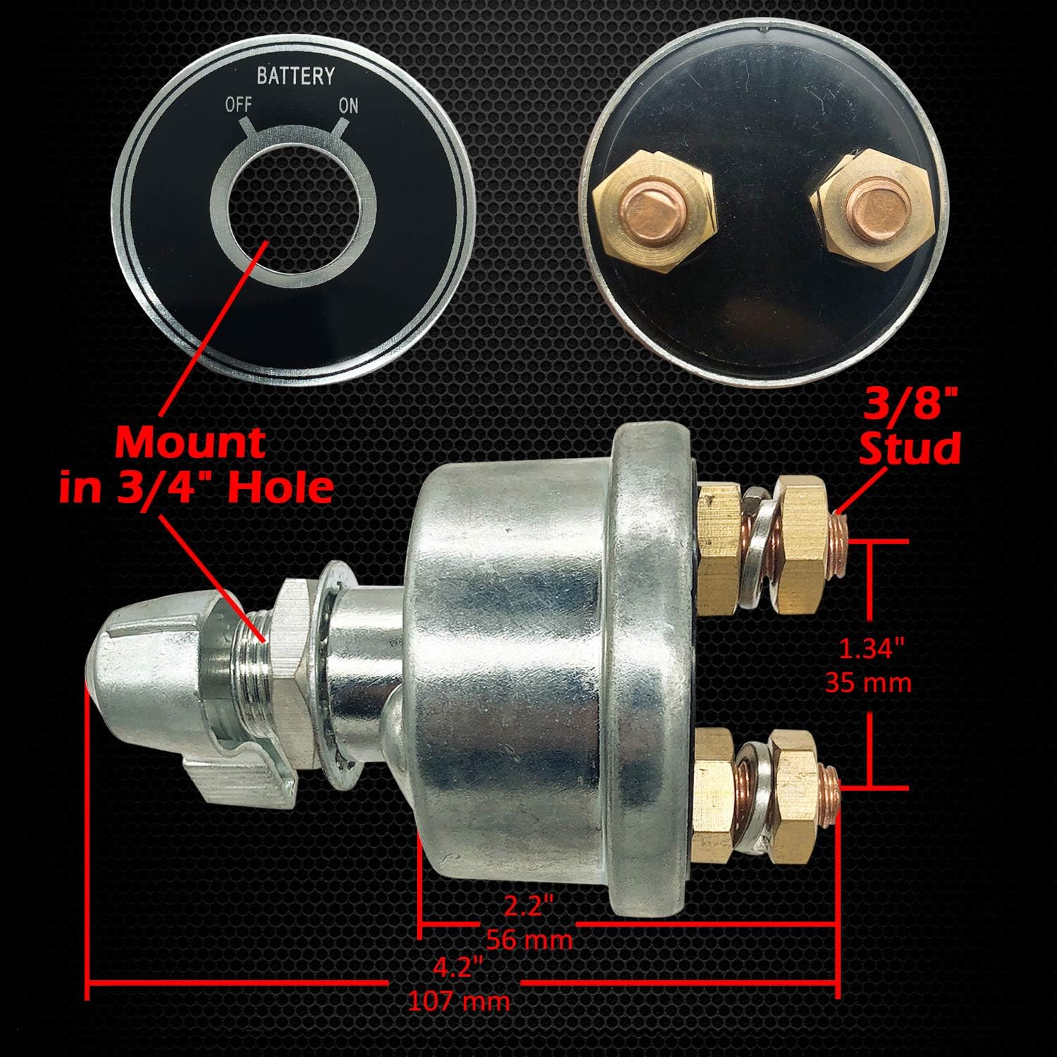Ampper 12-24 V Master Battery Disconnect Switch, Battery Power Cut Isolator Killer for Car, Vehicle, RV and Boat (Aluminium Housing, On/Off): Automotive