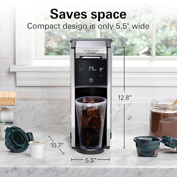 HAMILTON BEACH FLEXBREW ADVANCED 4-IN-1 SINGLE SERVE HOT & ICED COFFEE MAKER WITH REMOVABLE 45 OZ. WATER RESERVOIR, USE POD PACKS AND GROUNDS, FAST BREWING, BLACK (49925)
