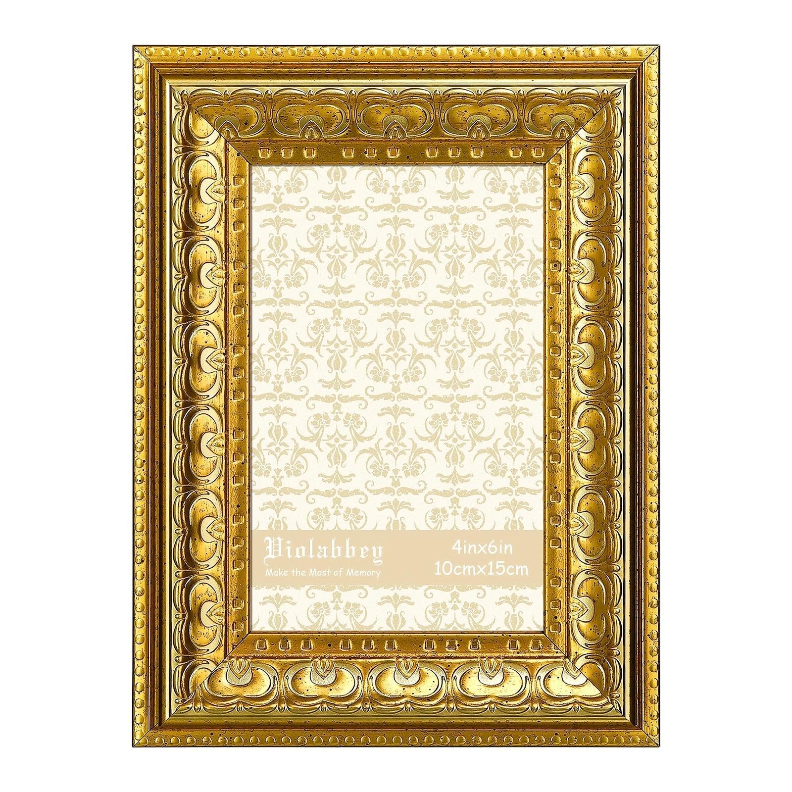 Photo 1 of VIOLABBEY 4x6 Picture Frame Gold, Vintage Photo Frame for Wall or Tabletop Display, Classic Design for Office Home Decor, Fits 4x6 Pictures