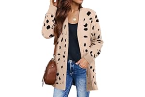 ZESICA Women's Fall Winter Long Sleeves Open Front Leopard Print Knitted Sweater Cardigan Coat Outwear