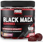 Force Factor Black Maca Gummies for Men & Women, Boost Energy, Strength, Drive & Vitality, BioPerine & Selenium for Superior Absorption, Peruvian Black Maca Root Extract, Passion Berry, 60 Gummies