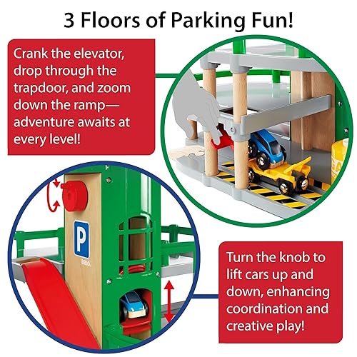 BRIO World Parking Garage 7-Piece Wooden Toy Garage with Cars