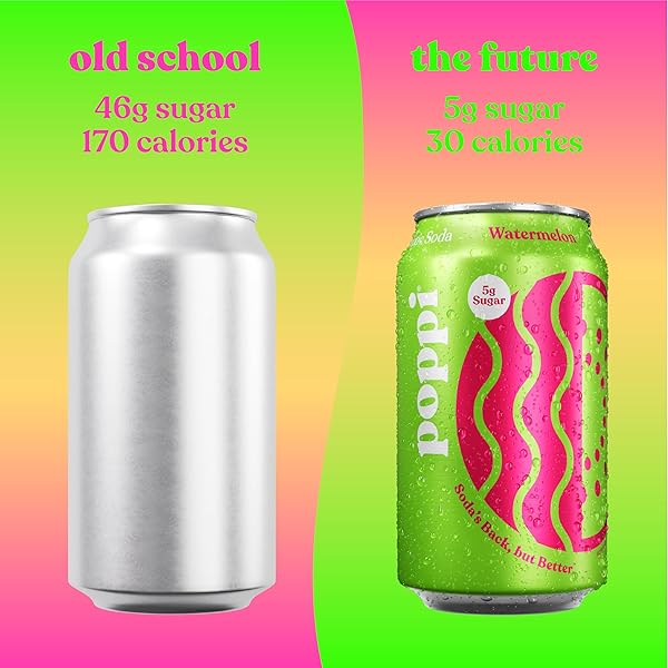 POPPI SPARKLING PREBIOTIC SODA BEVERAGE WITH APPLE CIDER VINEGAR, SELTZER WATER AND FRUIT JUICE, WATERMELON FLAVOR, 12 FL OZ, 1 COUNT, PACKAGING MAY VARY