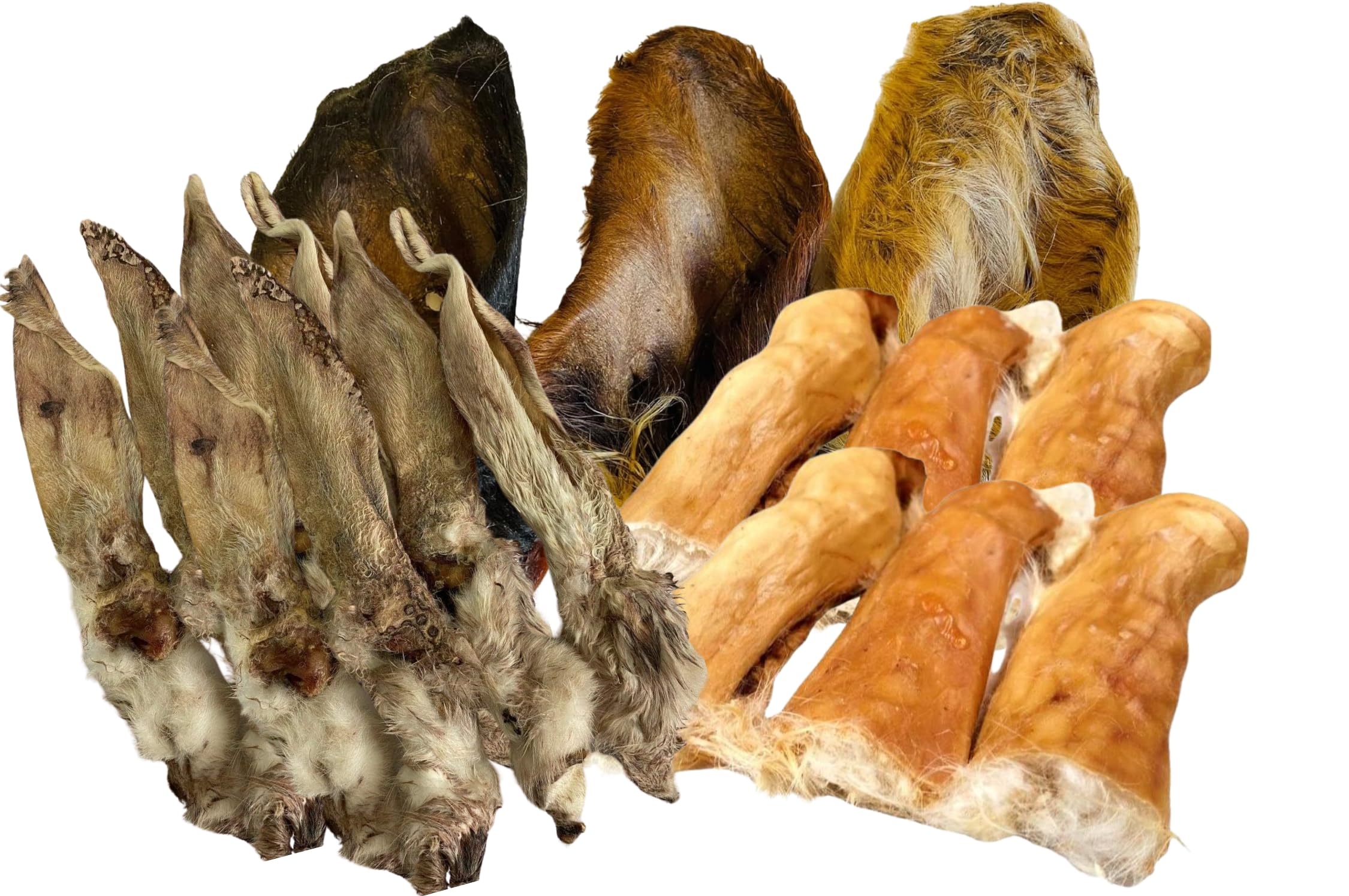 Natural Dog Treats With Deworming Properties - Hairy Rabbit Ears | Hairy Cow Ears | Rabbit Skin with Fur | All-Natural, Hypoallergenic, Single Ingredient Dog Chews for Improved Digestion and Health