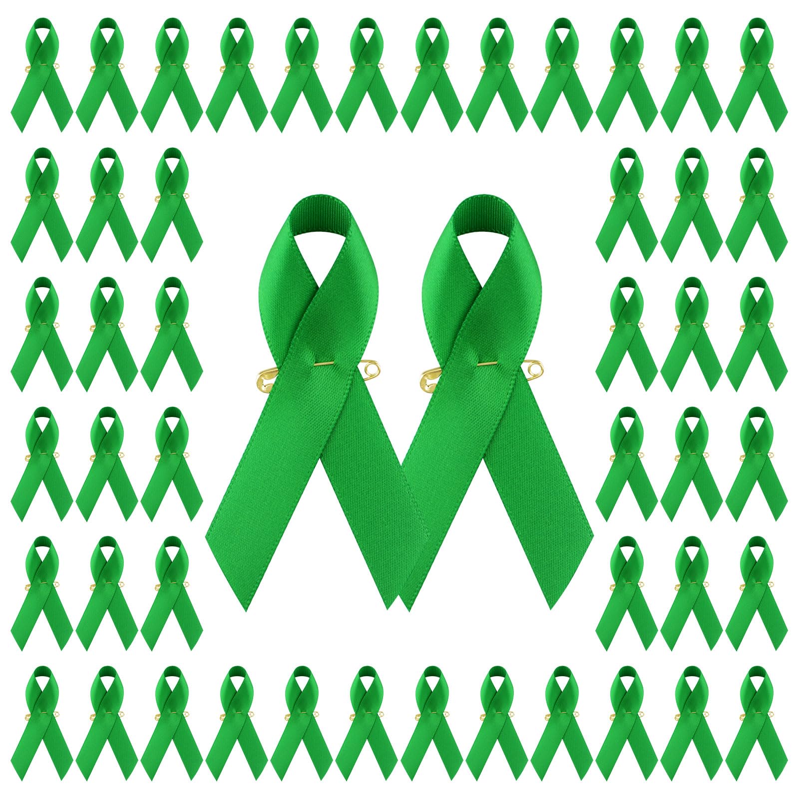 WANDIC 100Pcs Green Ribbon Mental Health Pin Badges Polyester Mental Health Awareness Brooches Liver Cancer Pin Badges Souvenir Brooches for Charity Event