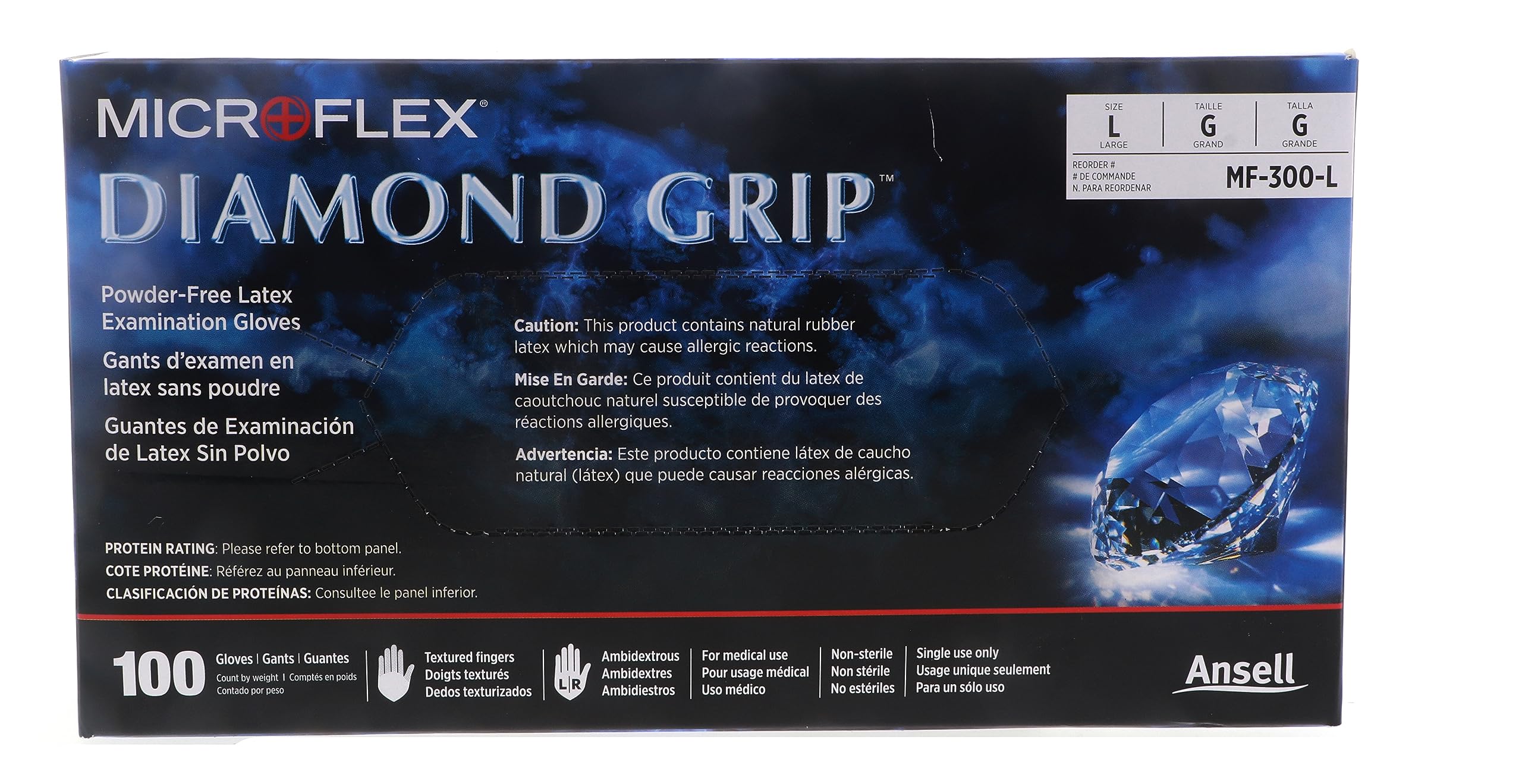 Ansell MICROFLEX ​Diamond Grip MF-300 Exam Standard Gloves - Size L, Natural (Bundle of 200)