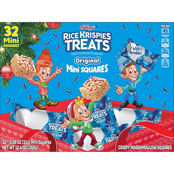 RICE KRISPIES TREATS MINI MARSHMALLOW CEREAL BARS, HOLIDAY SNACKS, ORIGINAL WITH HOLIDAY SPRINKLES, 12.4OZ BOX (32 COUNT)