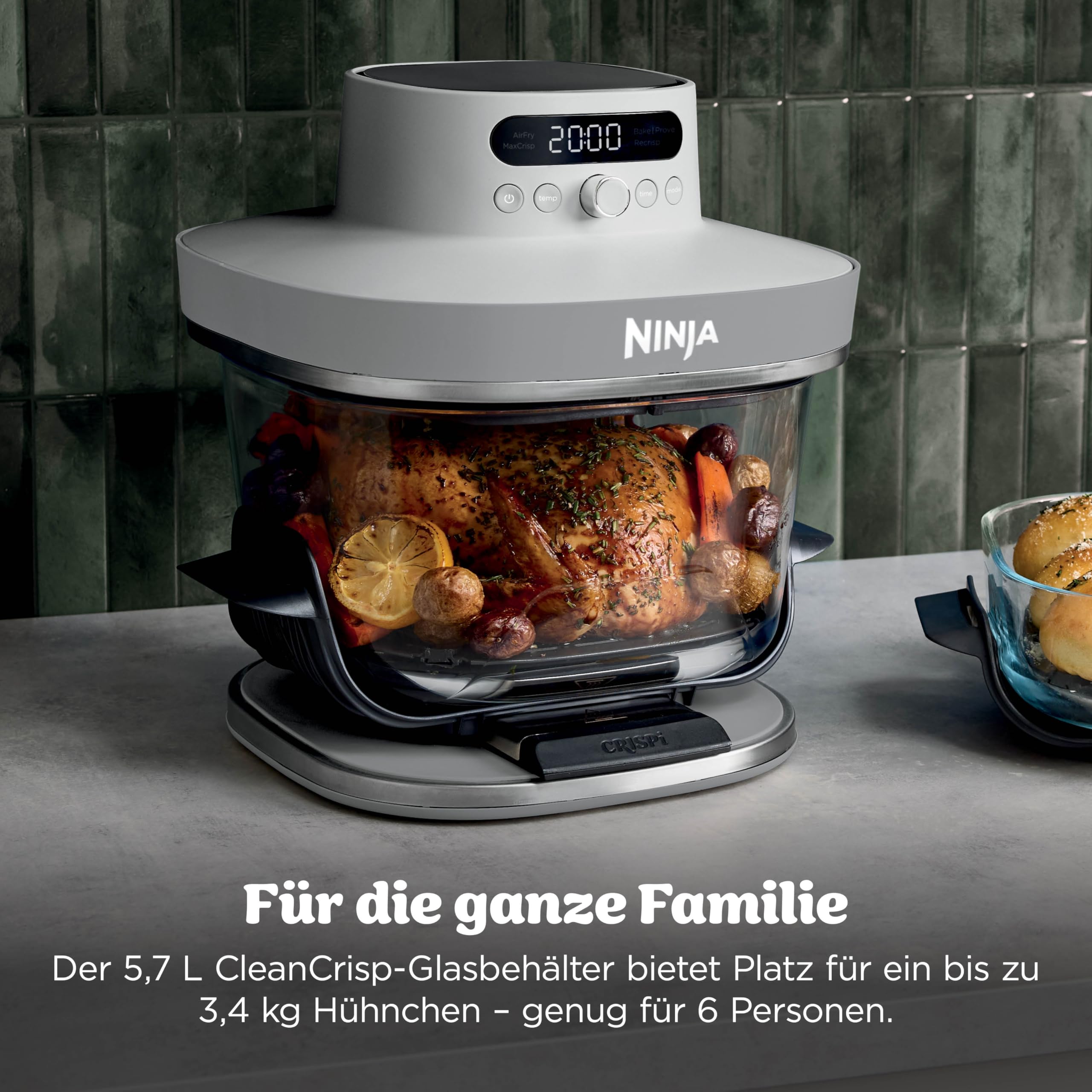 Ninja CRISPi PRO XL Glas-Heißluftfritteuse (Air-Fryer), 5 voreingestellte Zubereitungsfunktionen, inkl. CleanCrisp-Glasbehälter (5,7 l und 2,3 l) und Aufbewahrungsdeckel, Weiß AS090EUWH 7