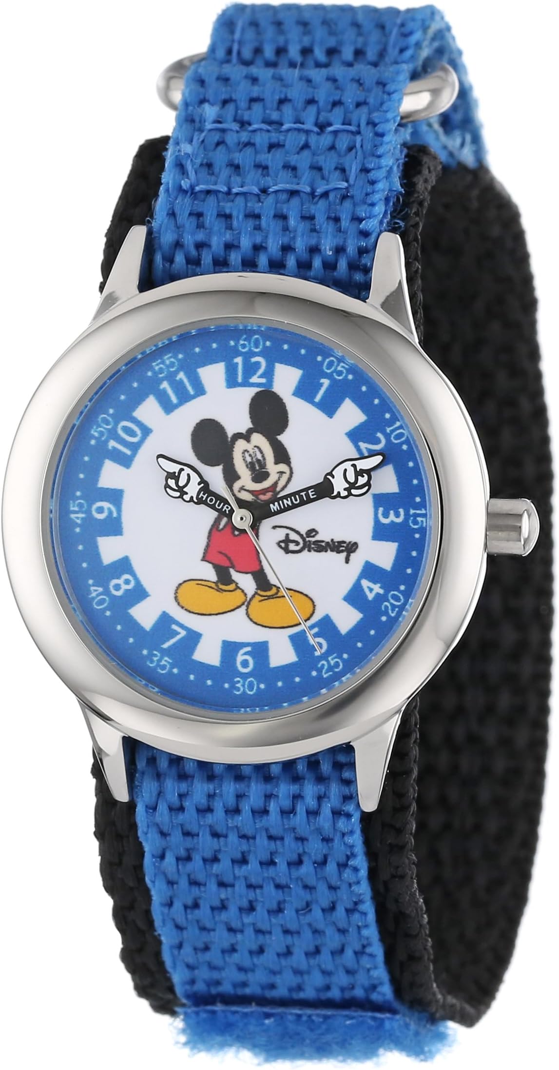 Disney By Ewatchfactory Kids Mickey Mouse Quartz Watch with White Dial Time Teacher Display and Blue Nylon Strap W000240