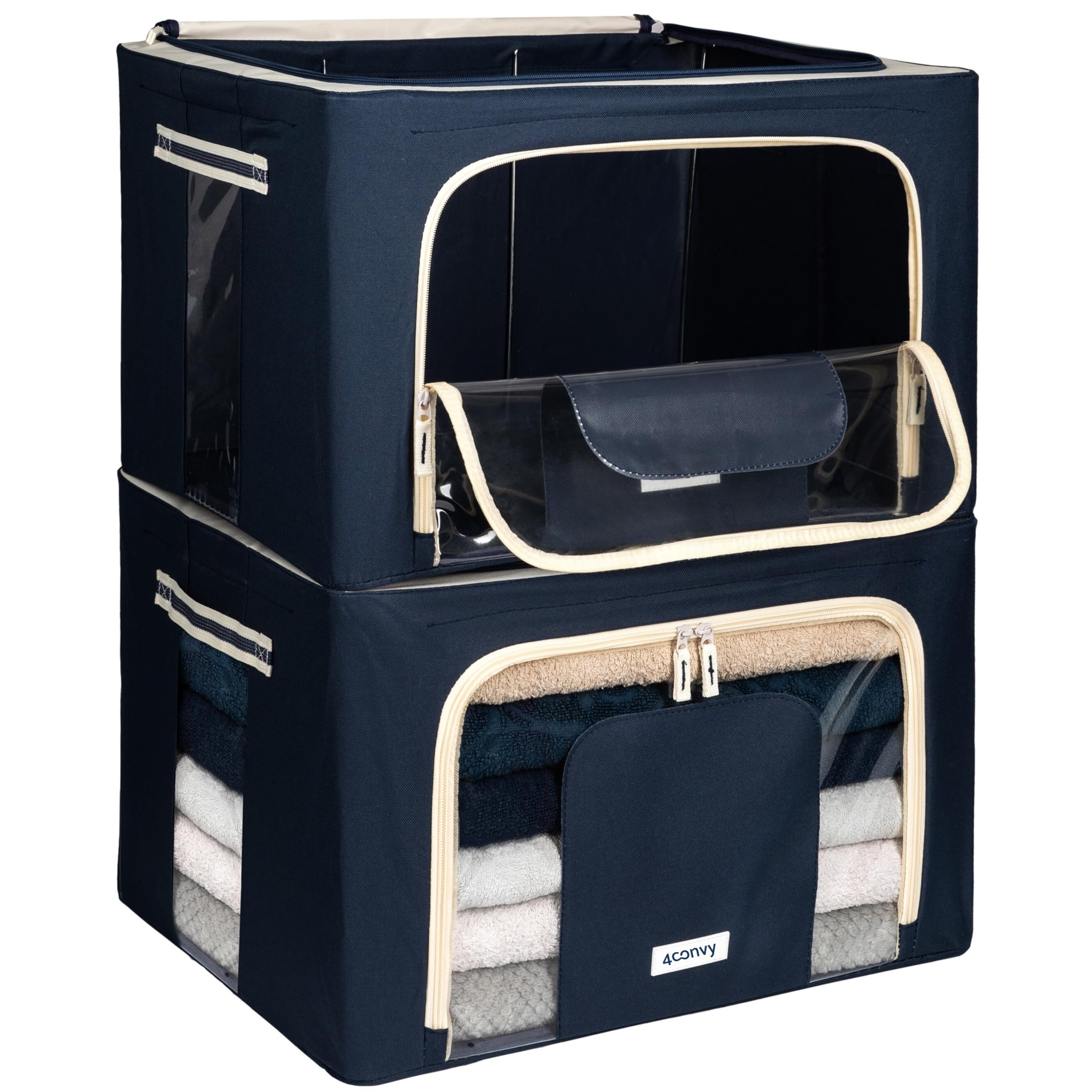 4CONVY Solid, Foldable Clothes Storage Box with Zipper - [2024 UPGRADED MATERIAL] Storage Bag for Duvets, Clothes, Bedding - Storage Box for Garments with Window — image 1