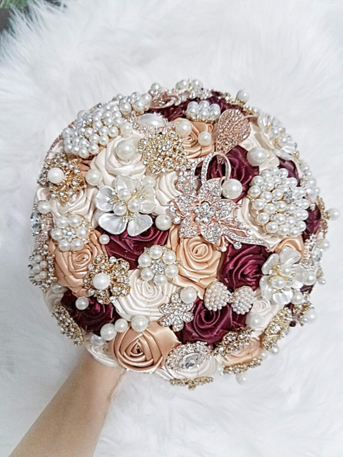 Amazon Com Brooch Bouquet Rose Gold And Ivory Milanabyinna Custom Order Brooch Bouquet Handmade