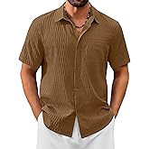 Cotrasen Men's Short Sleeve Button Down Shirts Casual Textured Shirts Summer Beach Vacation Shirt with Pocket