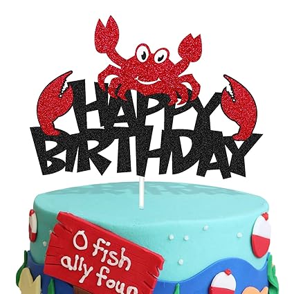 Crab Cake Topper Ocean Under The Sea Beach Marine Animal Theme For Kids Boy Girl 1st 2nd Happy Birthday Party Supplies Double Sided Black Glitter Decorations Amazon Com Grocery Gourmet Food