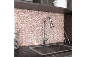 BeNice Peel and Stick Backsplash Kitchen Mosaic Tiles Penny Hexagon Small Metal Stickers(10PCS,Rose Gold)