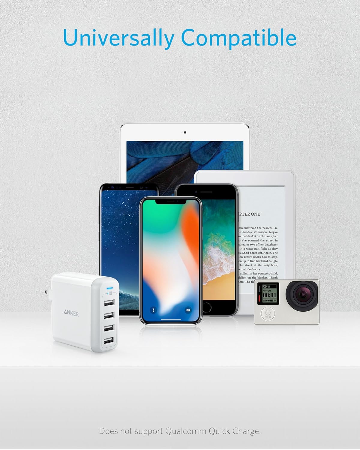 Anker 40W 4-Port USB Wall Charger with Foldable Plug, PowerPort 4 for iPhone 11/XS/XS Max/XR/X/8/7/6/Plus, iPad Pro/Air 2/Mini 4/3, Galaxy/Note/Edge, LG, Nexus, HTC, and More