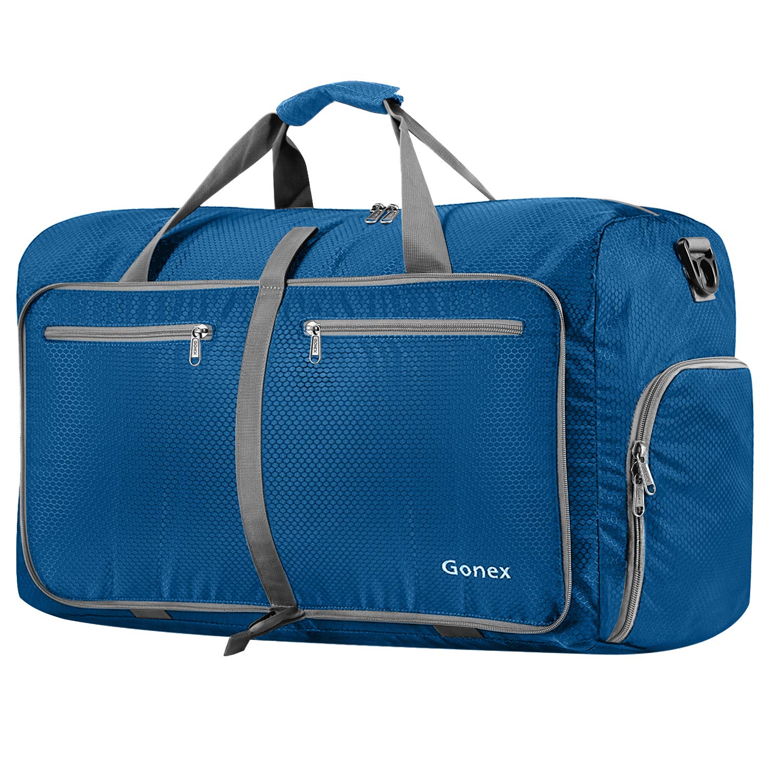 Gonex 80L Foldable Travel Duffle Bag with Shoes Compartment, Packable Lightweight Water Repellent Holdall Bag for Camping Gym Weekender Bag Deep Blue