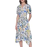 Karl Lagerfeld Womens Short Sleeve Silky Crepe Shirtdress
