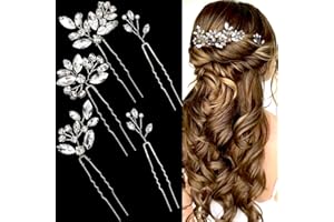 LAPOHI 5 Pieces Bride Hair Pins Rhinestone Bridal Hair Piece for Women Crystal Hair Accessories for Bride Bridesmaids Flower Girls(Silver)
