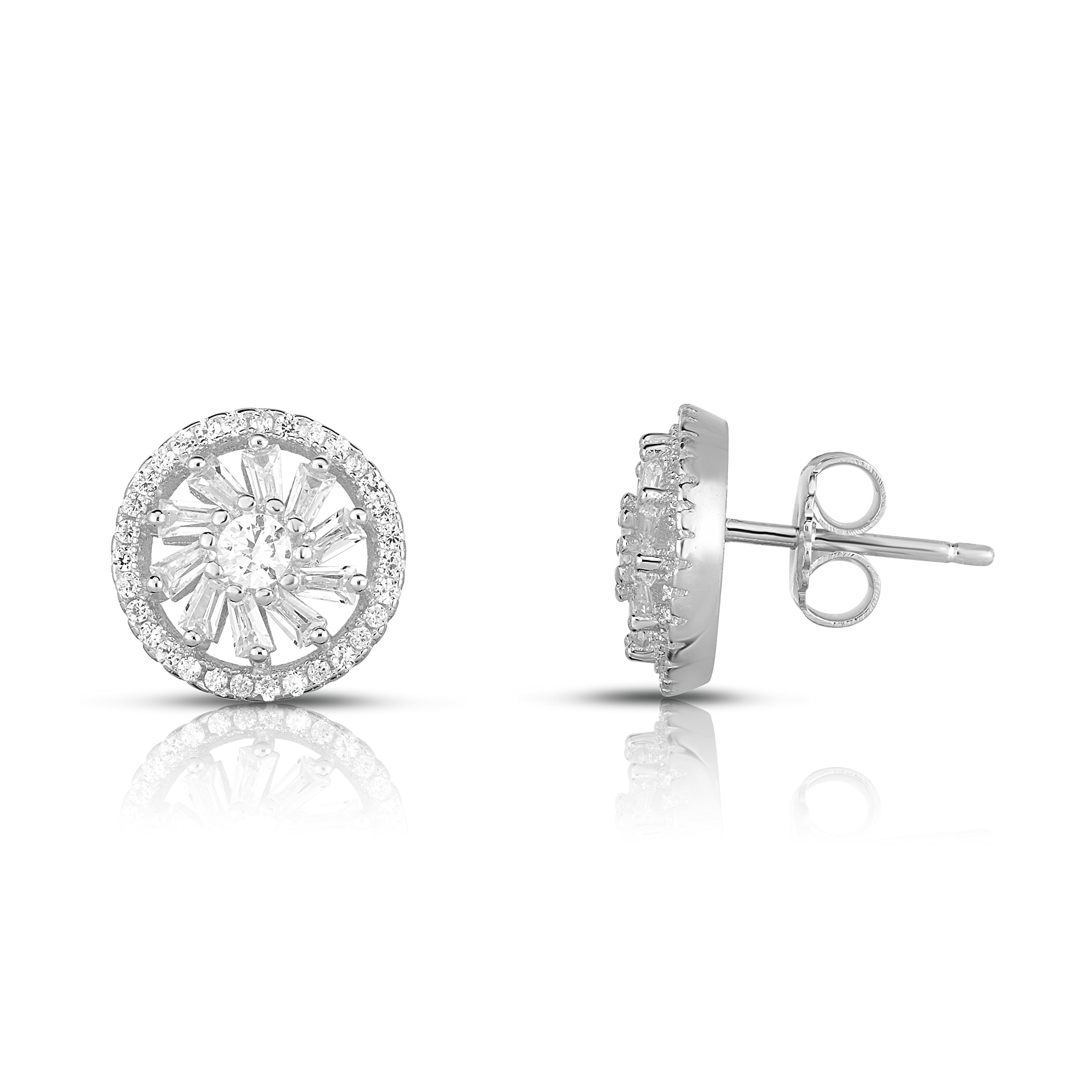 Rhodium-Plated Sterling Silver Cubic Zirconia Double Halo Stud Earrings