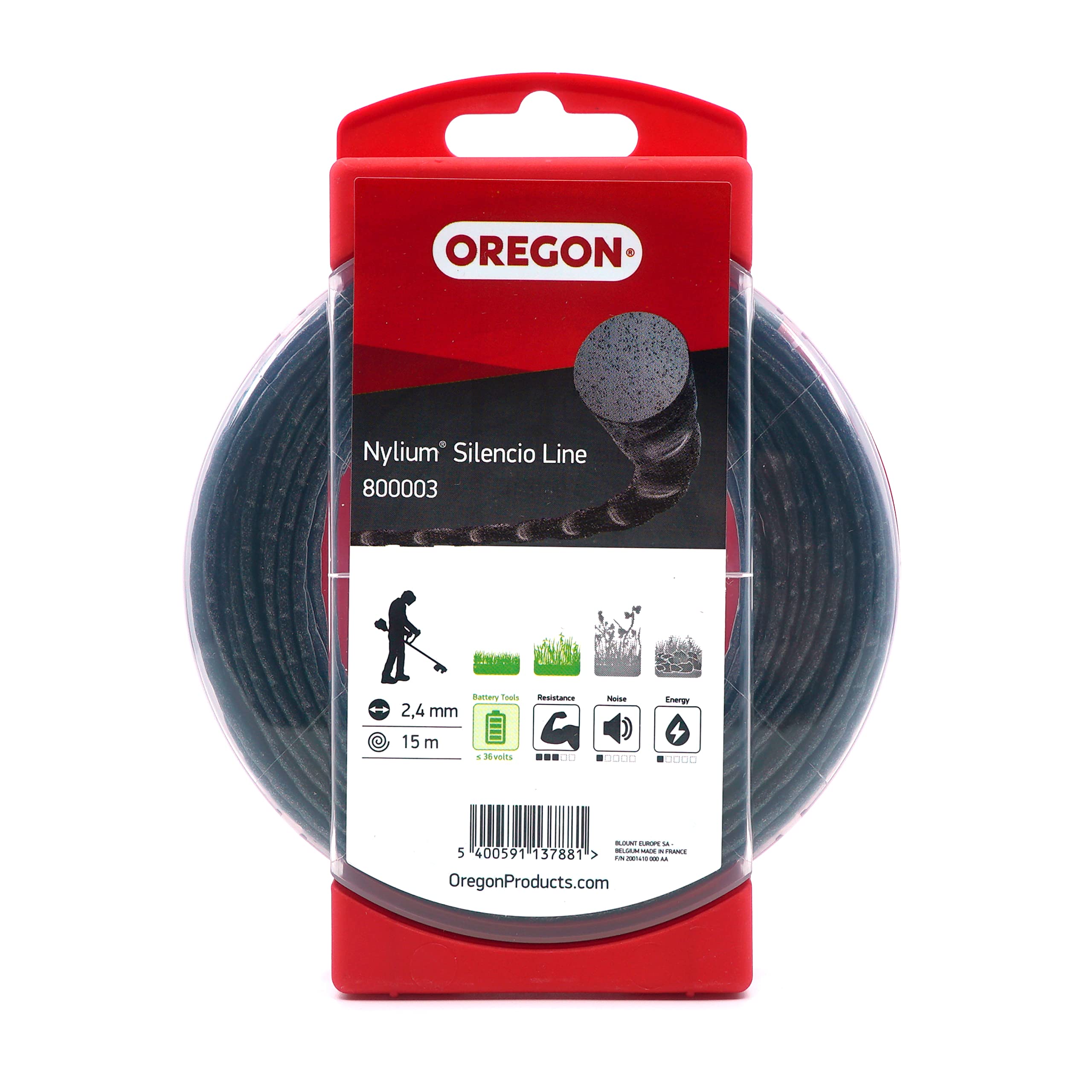 Oregon Round 2.4mm Strimmer Line with Aluminium Particles, Tackles Long Grass, Weeds & Thick Vegetation, Professional Heavy Duty Strimmer Wire, Fits Most Standard Models, 2.4 mm x 15 m (800003)