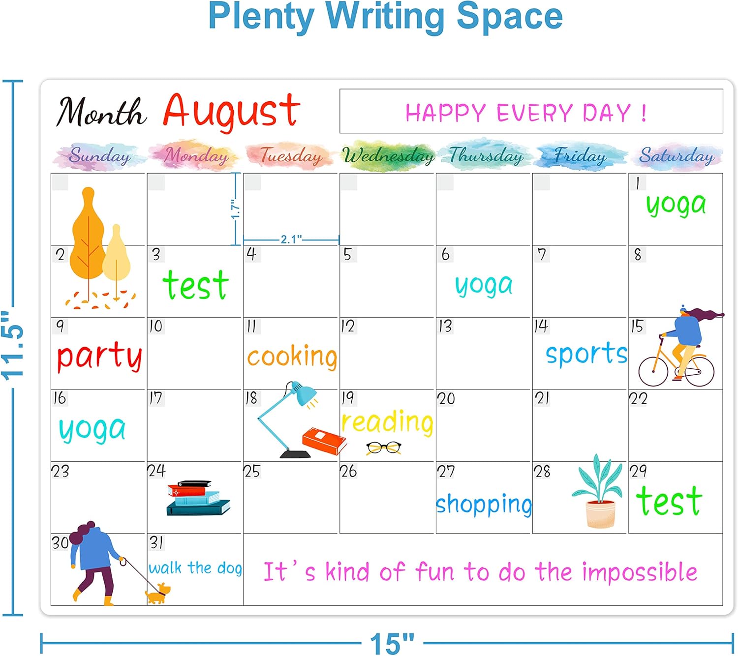 Dry Erase Fridge Magnetic Calendar - White Board Magnetic Calendar for Refrigerator Wall Home Kitchen Decor, 15"x 11.5", Grocery List Magnet Pad : Office Products