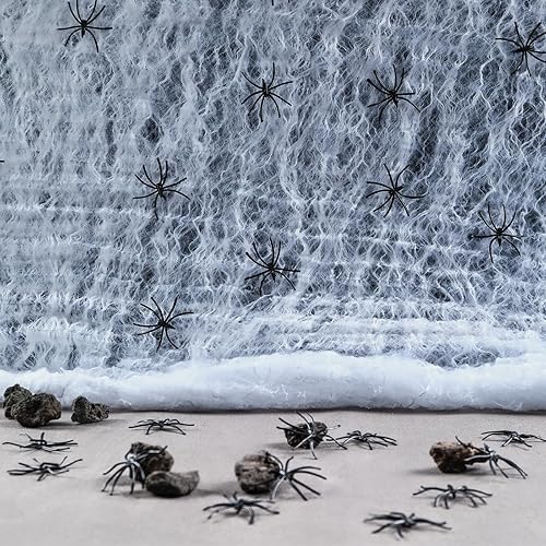 AeLion 60g Halloween Spider Web Decorations Outdoor Cobweb 40 pcs Fake Spiders, Stretchable Halloween Party Orament for Indoor Haunted House Decor Trick-or-treat Supplies