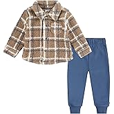 HUGGIES unisex-baby Sherpa Button Up Shacket and Jogger Pants 2-piece Outfit Set
