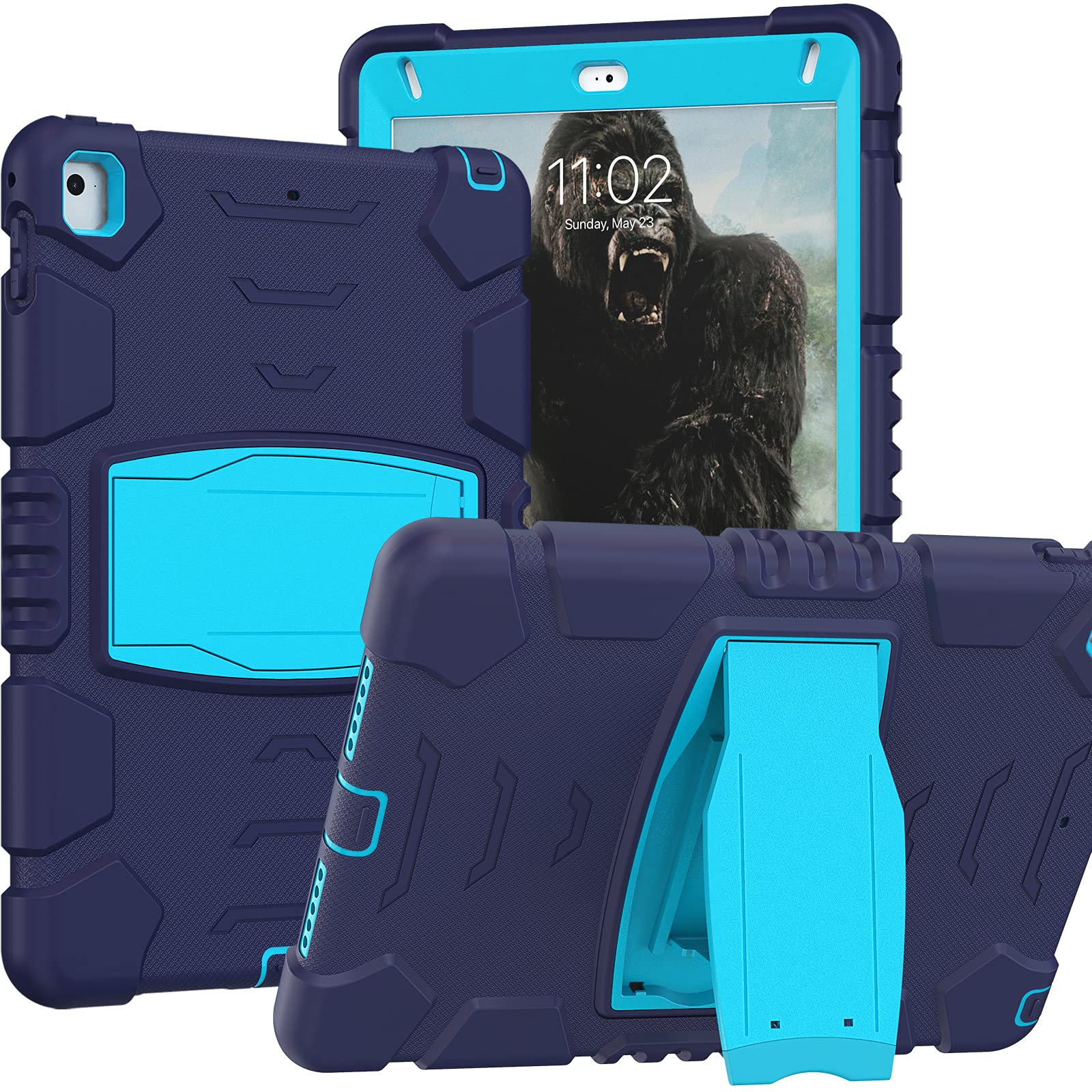 Visaccy iPad 6th Generation Cases, iPad 5th Generation Case, iPad Air 2 Case 3-Layer Full-Body Rugged Silicone Case with Kickstand for iPad 9.7''
