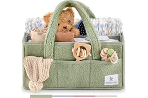 Babylicious Baby Diaper Caddy Organizer | Changing Table Organizer for Wipes and Diapers | Teddy Diaper Organizer for Changing Table | Newborn Essentials Must Haves for Parents - Sage Green