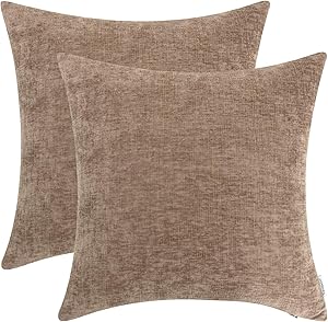 TEAGAN Chenille Throw Pillow Covers, 2PCS Soft Cozy Chenille Pillow Cases, Decorative Cushion Covers for Home Bedroom, Living Room, Home Garden Couch Bed Sofa Chair, 20X20 Inch, Taupe