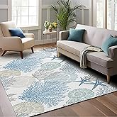 Coastal Beach 5x7 Area Rugs for Living Room, Bedroom, Entryway, Dining & Office - Shell Starfish Coral Washable Non-Slip Low-