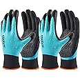 COOLJOB Waterproof Gardening Work Gloves with grip for Women & Men, Double Rubber Coated for Garden Yard Outdoor Construction Worker, Blue Small Size 2 Pairs