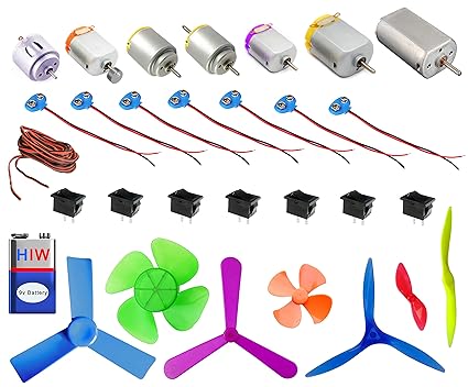 Kit4Curious 7 Different Size Shape DC Hobby Motor, Propeller, Switch, Snap Connector, Wire Set for DIY Science Hobby kit