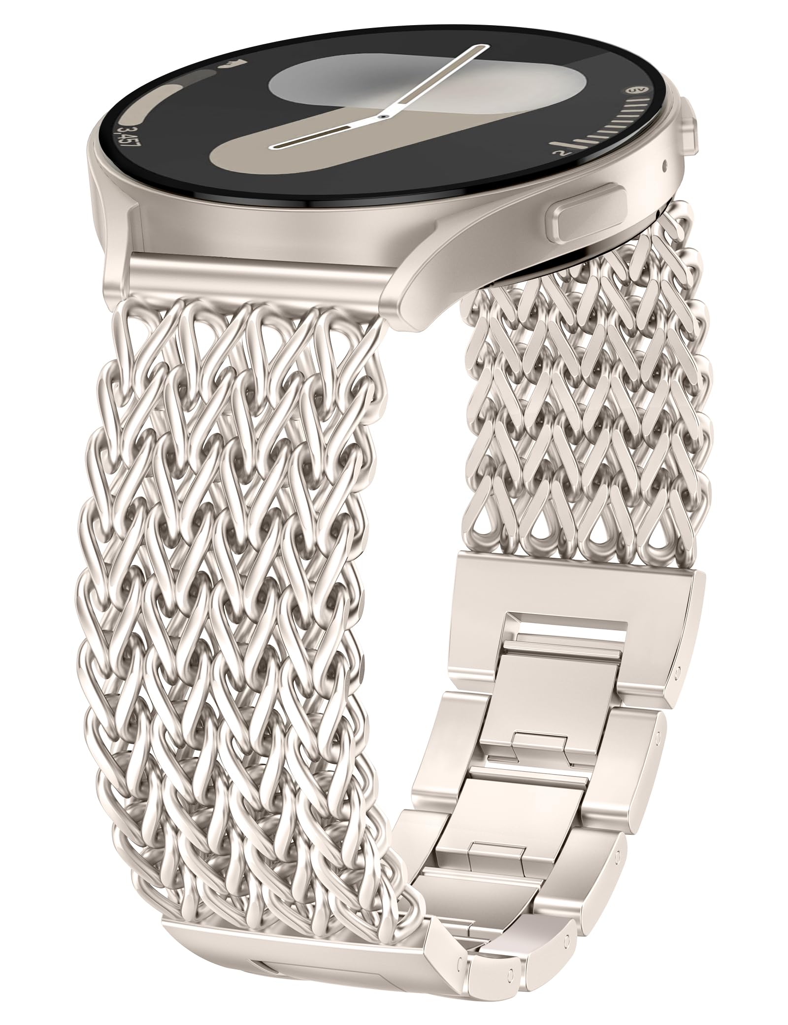 Photo 1 of Minyee Compatible with Samsung Galaxy Watch 7 6 5 4 FE 40mm 44mm/Watch 6 Classic 43mm 47mm/Watch 5 Pro 45mm Bands Women, 20mm Dressy Stainless Steel Metal Gold Multi-Chain Designer Strap, Starlight