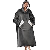 Wearable Blanket Hoodie, Sherpa Fleece Hooded Blanket, Oversized Hoodie for Adults Women Men, Cozy Blanket Sweatshirt with Giant Hood, Pocket & Sleeves, Gifts for Wife, Mom, One Size Fits All (Grey)