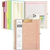 EYROZILL Clipboard Folio with Refillable Lined Notepad for Letter Size 8.5 x 11, 5 Extra Folders with Storage 10 Pockets, File Folder Labels, Rose Gold Clipboards