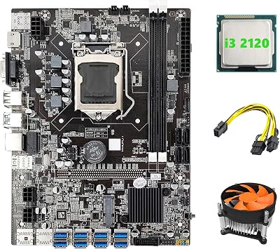Zunedhys B75 Mining Motherboard 8X PCIe USB i3 2120 CPU LGA1155 Power Cable Fan