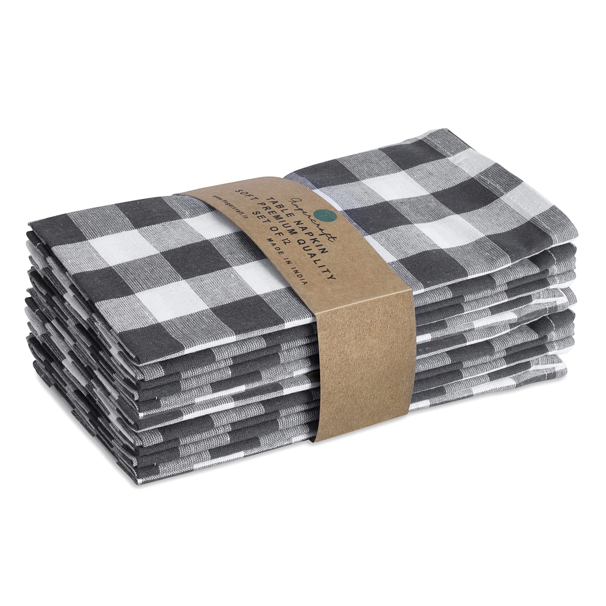 Fingercraft Dinner Napkins, Everyday Use,Premium Quality Cotton Buffalo Plaid Napkins Perfect for Parties Dinners Weddings Cocktail Christmas Napkins Cloth Washable & Reusable 20x20 Charcoal White
