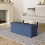 SONGMICS Storage Ottoman Foldable 38x110x38 cm Velvet Deep Blue LSF277Q51 view 2
