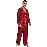 Vulcanodon Mens Plaid Pajama Set, Soft Print Pajamas for Men, Lightweight Warm PJS with Pockets