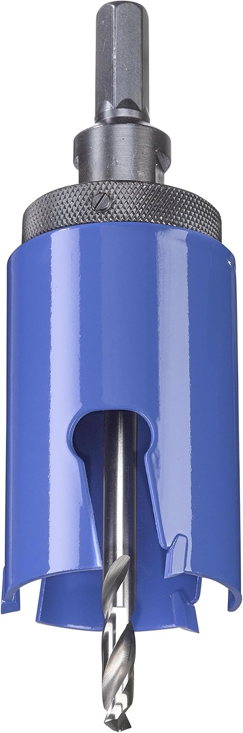 kwb Universal Hole Saw - 45 mm Diameter Size, Extra Sharp Carbide Teeth, 8 mm Center Drill, Blue, Black, Silver, 45mm