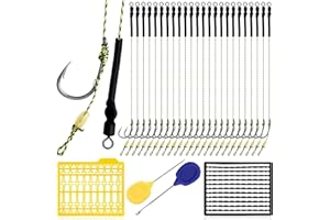 YOTO Carp Fishing Hair Rigs - 24Pcs High Carbon Steel Curved Barbed Carp Hook Swivel Boilies Fishing Rigs with Braided Thread