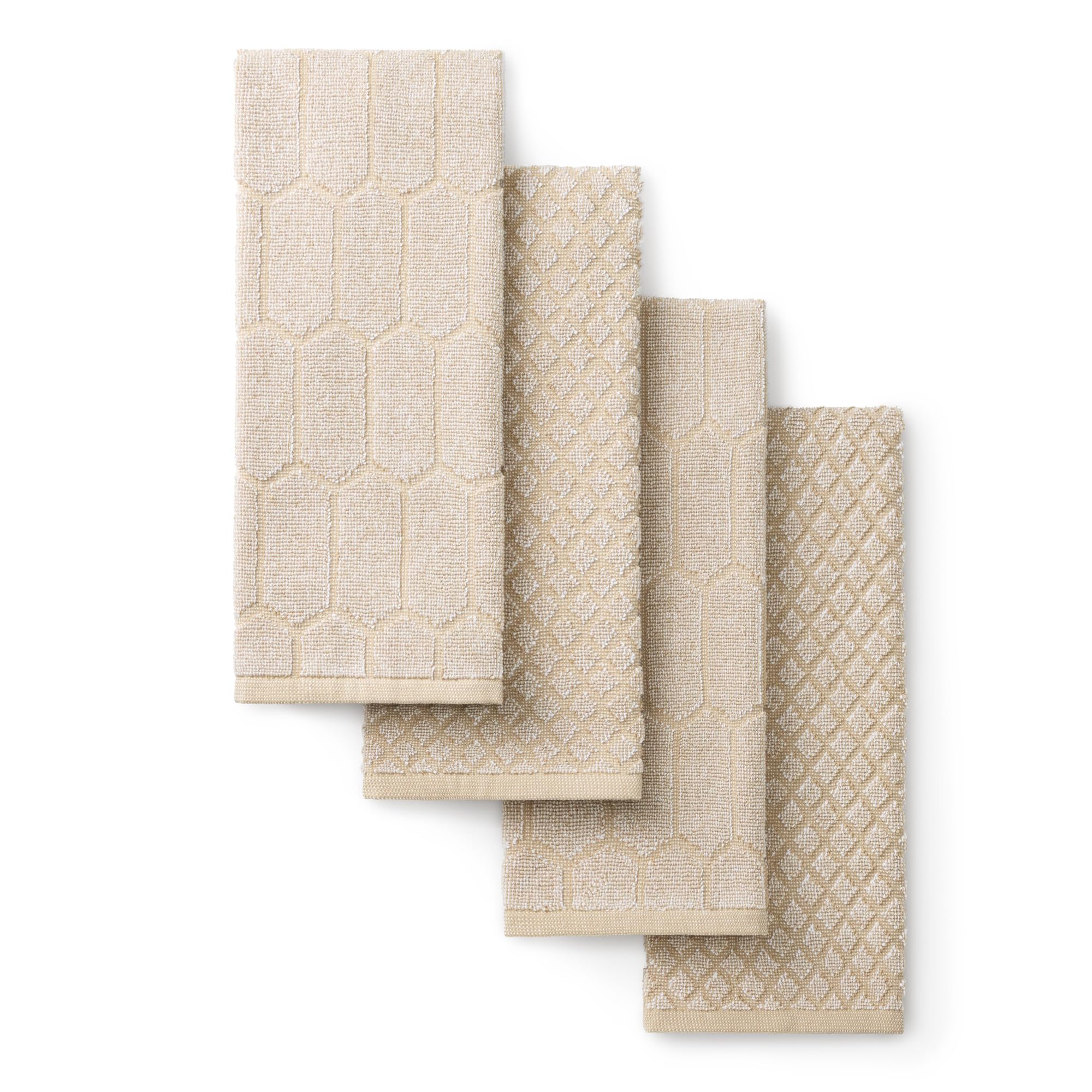 Photo 1 of Martha Stewart Honeycomb Chambray Textured Kitchen Towel 4-Pack Set, 100% Cotton with Absorbent Terrycloth, Decorative Kitchen Towels, Natural, 16"x28"