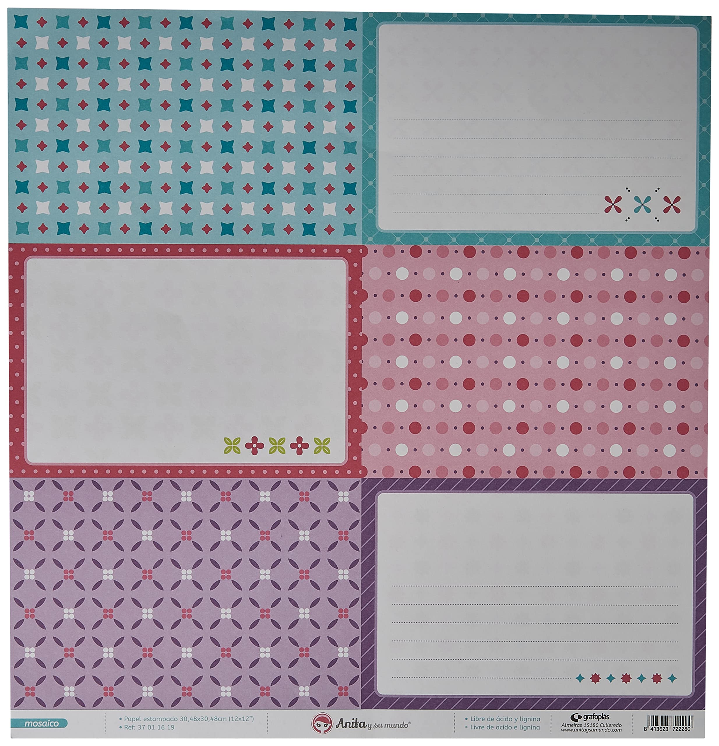 Anita and Su Mundo Mosaic Collection Scrapbooking Papers, Paper, Large Cards, 12" x 12"