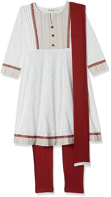 Girl's A-Line Regular Fit Cotton Salwar Suit Set(Colors & Print May Vary)