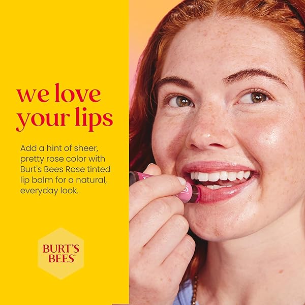 BURT’S BEES LIP TINT BALM, LONG LASTING 2 IN 1 DUO TINTED BALM FORMULA, COLOR INFUSED WITH HYDRATING SHEA BUTTER FOR A NATURAL LOOKING BUILDABLE FINISH, ROSE, 1 TUBE