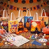 Shinylin 12 Set Pre Drawn Canvas Bags Set Halloween Paint and Sip Kit | Painting DIY Tote Bags, Halloween Candy Bags Making Kit, with Acrylic Paint Brushes Palette for DIY Painting & Art Party