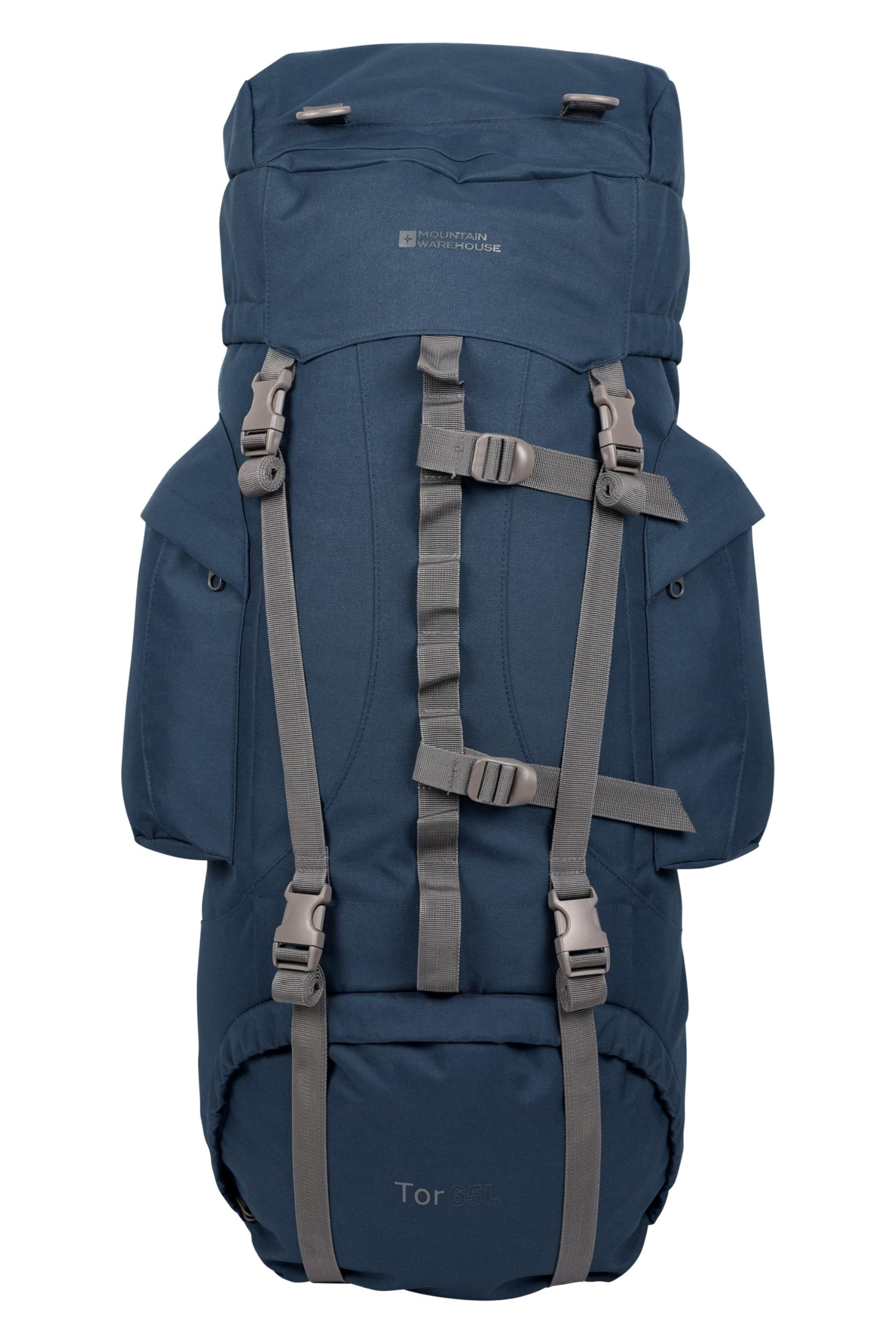 Mountain Warehouse Tor 65L Spacious Rucksack - Ladderlock Back Travel Backpack Dark Blue