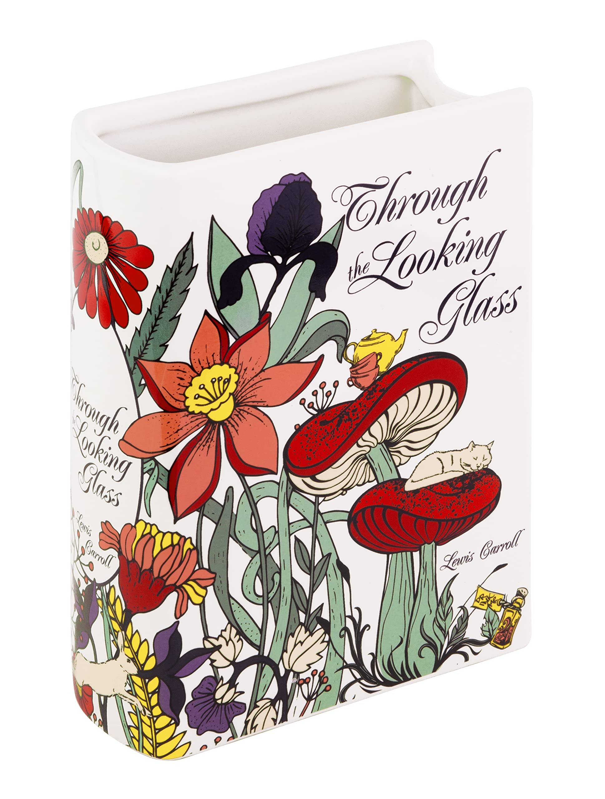 Steel Mill & Co Large Book-Shaped Decorative Vase, Ceramic Vases for Home Decor, Cute Bookshelf Decor, Unique Vase for Book Lovers, Through The Looking Glass — image 1