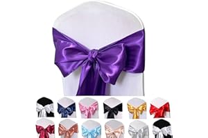 Maiangel Satin Chair Sashes Bows-50PCS Chair Ribbon Ties Back Sash for Wedding Party Events Banquet Chair Cover Decoration (Purple)